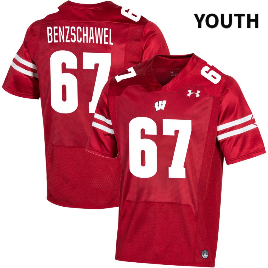 Wisconsin Badgers Youth #67 JP Benzschawel NCAA Under Armour Authentic Red NIL 2022 College Stitched Football Jersey QM40B85FY